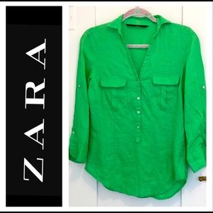 Lime Green Zara Linen Button-up Tunic